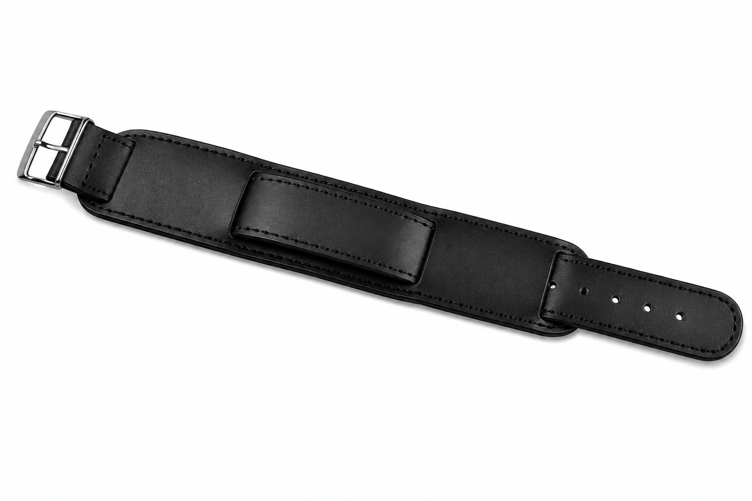 Black 1950s Pattern 20mm Leather Military Watch Strap with Chrome Buckles