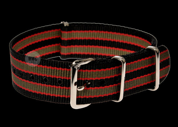 20mm Black, Red and Olive Green NATO Military Watch Strap