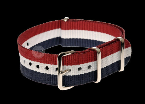 22mm Blue, White and Red NATO Military Watch Strap