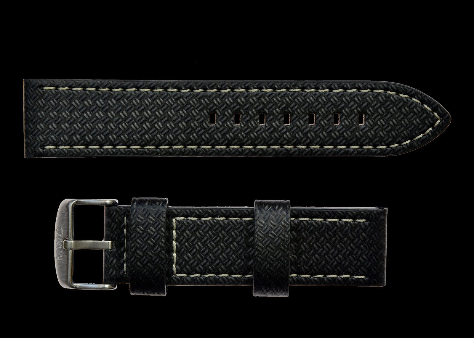 Bracelet de montre en cuir effet fibre de carbone noir 22mm marqué MWC
