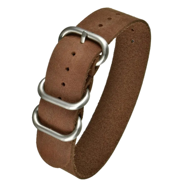 20mm Brown Calf Leather Zulu Military Watch Strap