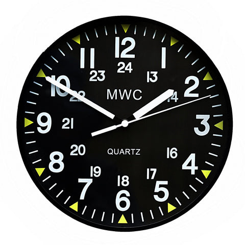 MWC US Military Pattern 12/24 Hour Wall Clock with Silent Sweep Movement (Size 22.5 cm / approx 9")