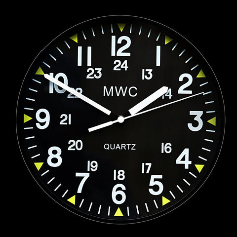 MWC US Military Pattern 12/24 Hour Wall Clock with Silent Sweep Movement (Size 22.5 cm / approx 9")