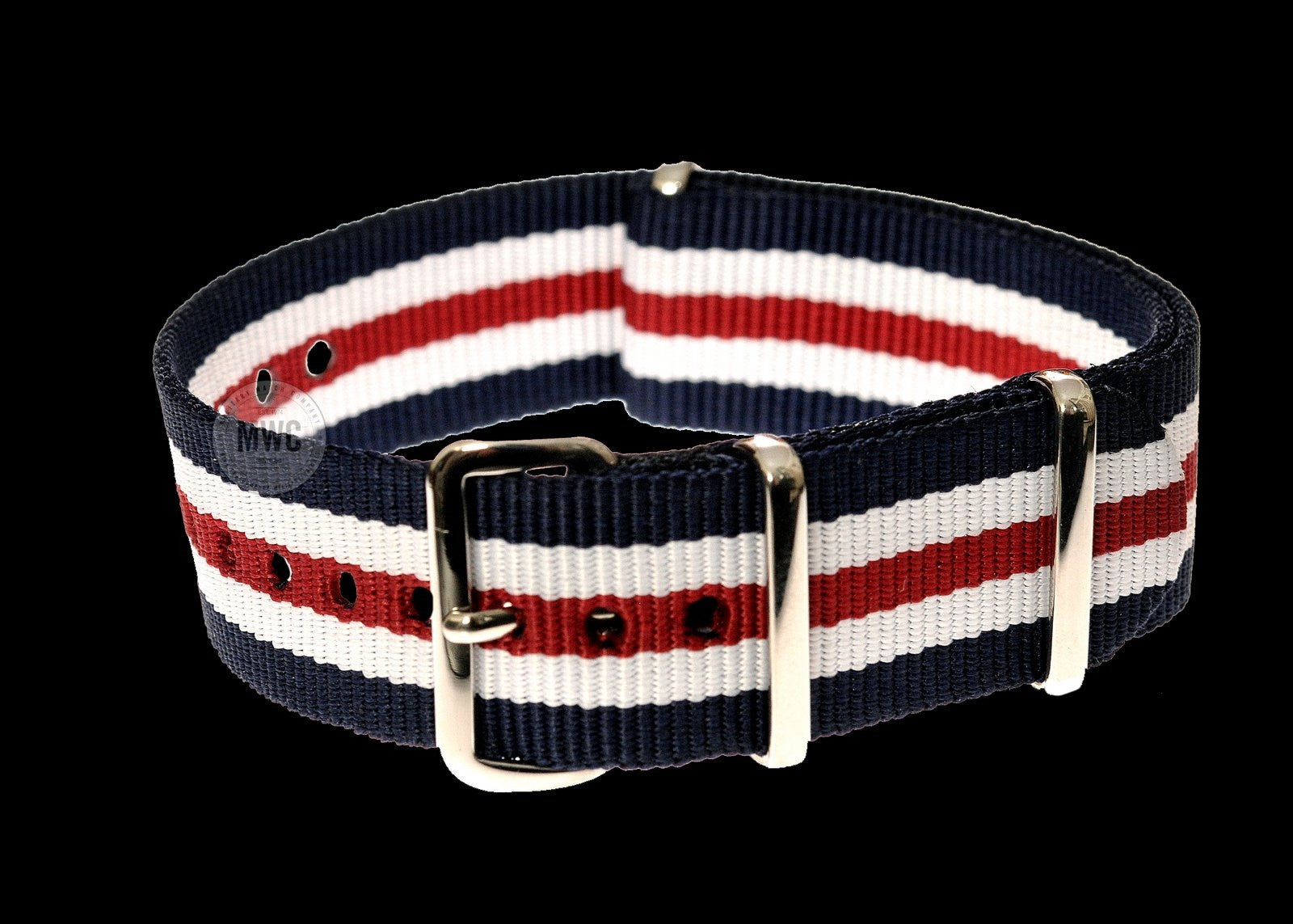 Correa de reloj militar NATO de 20mm en rojo, blanco y azul