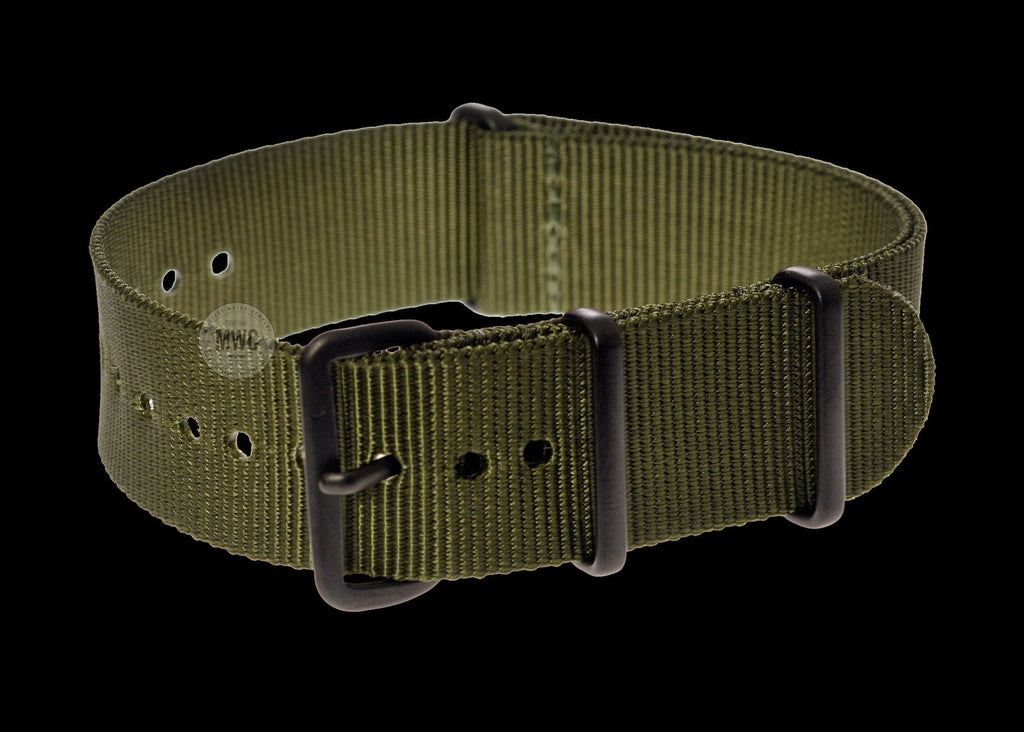 20mm Olive NATO Military Watch Strap with Covert Non Reflective Black PVD fittings