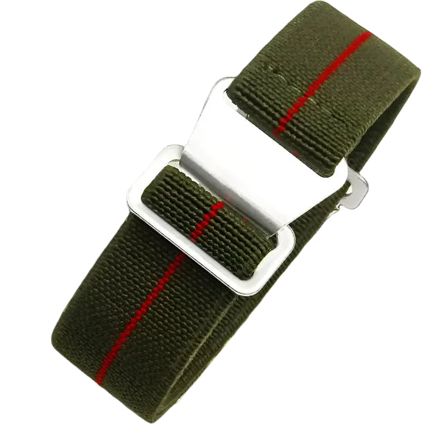 Correa elástica de 20mm de la Marina Francesa y Fuerzas Especiales en verde con una franja roja