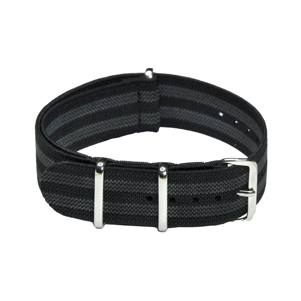 20mm Elasticated "Bond" Black and Grey NATO Military Watch Strap