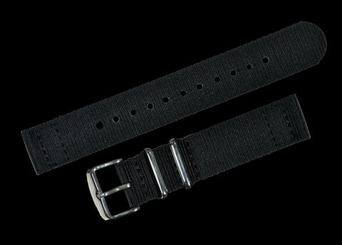 2 Piece 18mm Black NATO Military Watch Strap in Ballistic Nylon with Stainless Steel Fasteners