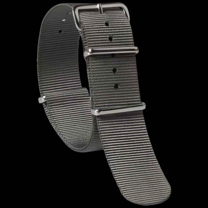 Bracelet de montre militaire NATO gris amirauté 24mm en nylon balistique avec attaches en acier inoxydable