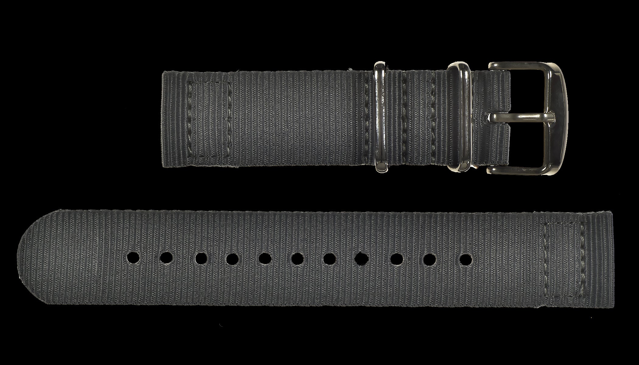 2-teiliges 22mm Graues NATO Militär-Uhrenarmband aus ballistischem Nylon mit Edelstahl-Verschlüssen