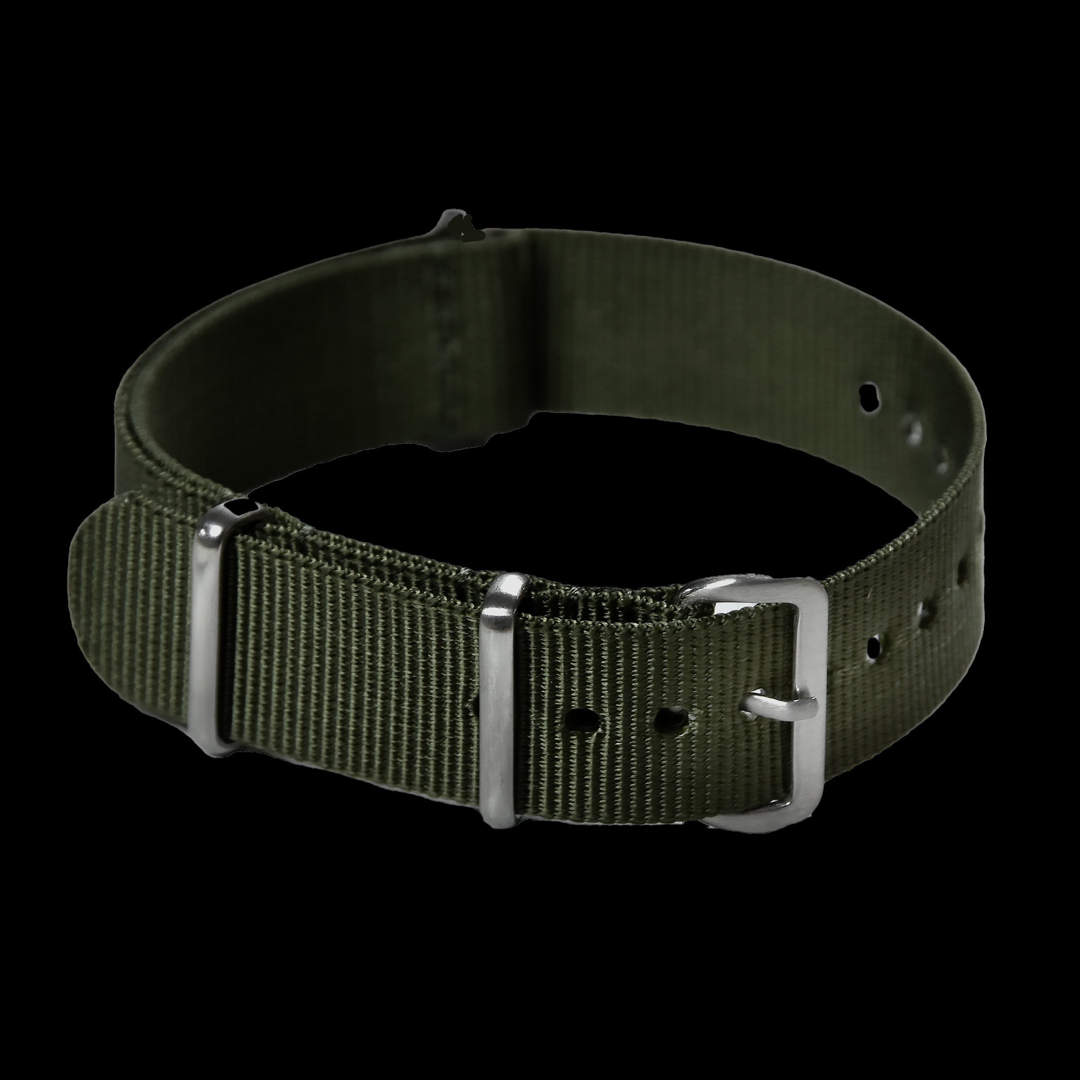 18mm Olivfarbenes NATO Militär-Uhrenarmband mit gebürsteten Edelstahlverschlüssen