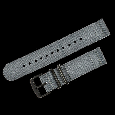 2 Piece 22mm Grey NATO Military Watch Strap in Ballistic Nylon with Black PVD Steel Fasteners