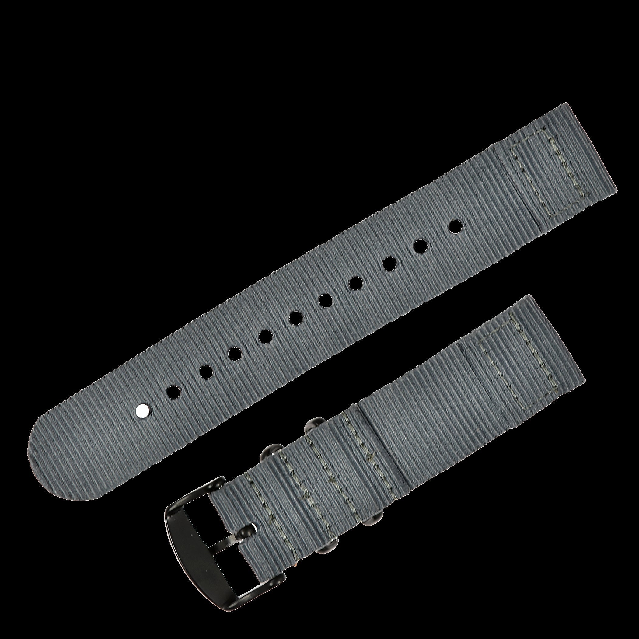 Correa de reloj militar NATO gris de 18 mm de 2 piezas en nailon balístico con cierres de acero PVD negro