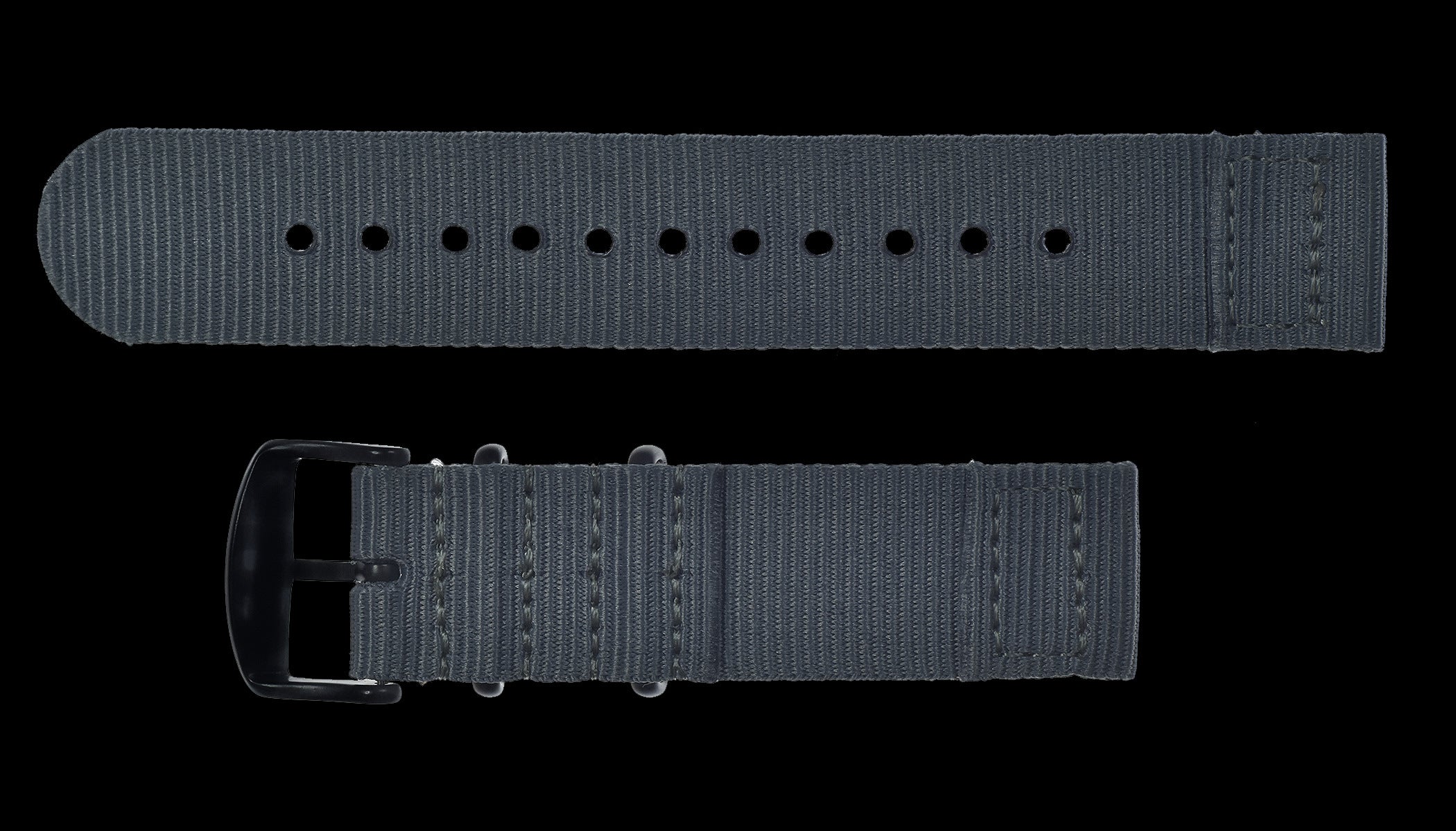 Bracelet de montre militaire NATO gris 20mm en nylon balistique à 2 pièces avec attaches en acier PVD noir