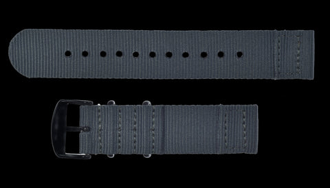 2 Piece 20mm Grey NATO Military Watch Strap in Ballistic Nylon with Black PVD Steel Fasteners