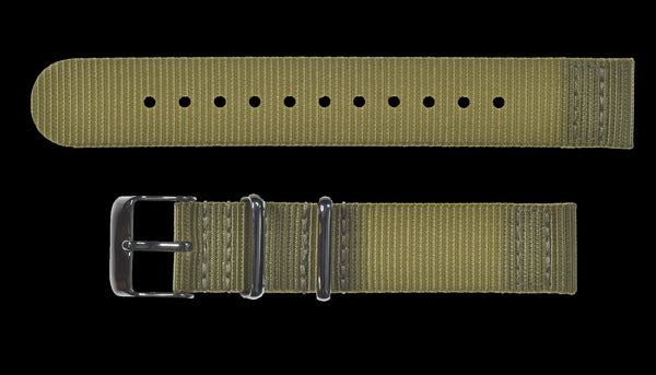 2 Piece 20mm Khaki NATO Military Watch Strap in Ballistic Nylon with Stainless Steel Fasteners