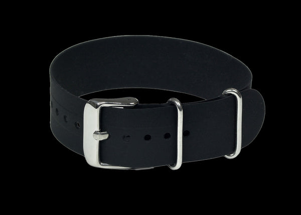 18mm Black Silicone/Rubber NATO Military Watch Strap