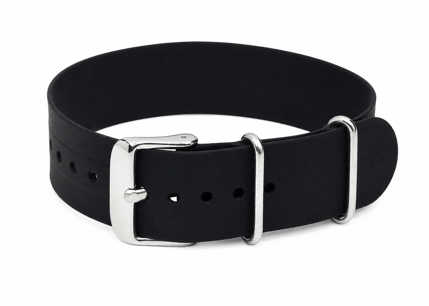 22mm Black Silicone/Rubber NATO Military Watch Strap