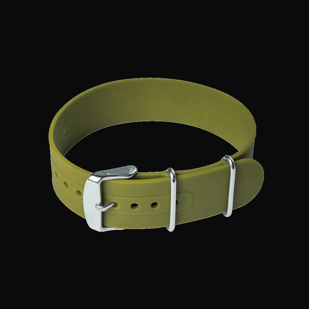 Bracelet de montre militaire NATO silicone/caoutchouc vert olive 20mm