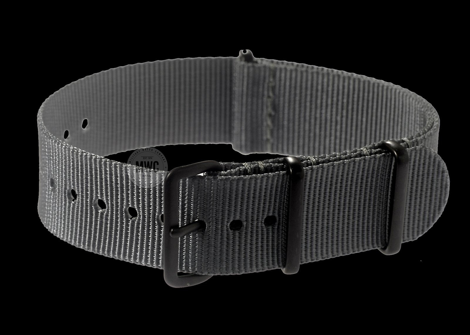 20mm Graues NATO-Uhrenarmband mit PVD-schwarzen verdeckten Schnallen