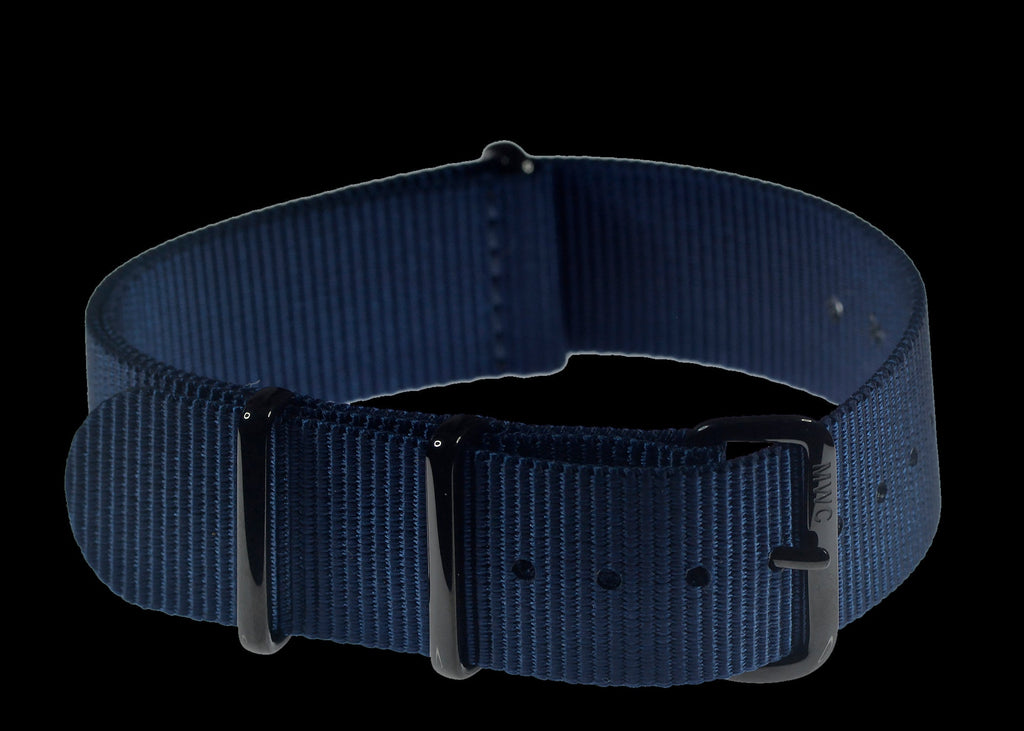 22mm Navy Blue NATO Watch Strap with Covert PVD Black Buckles