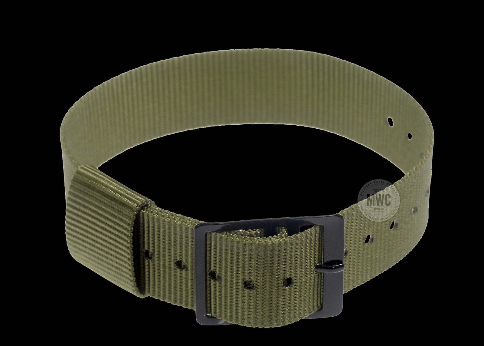 Bracelet de montre militaire motif US olive léger 18mm avec boucles noires