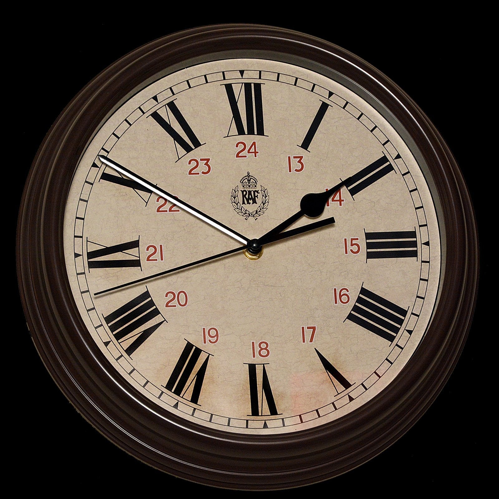 Réplica de reloj de pared patrón RAF 1943 12/24 con movimiento de cuarzo silencioso y segundero barrido (tamaño 12"/30.5cm)