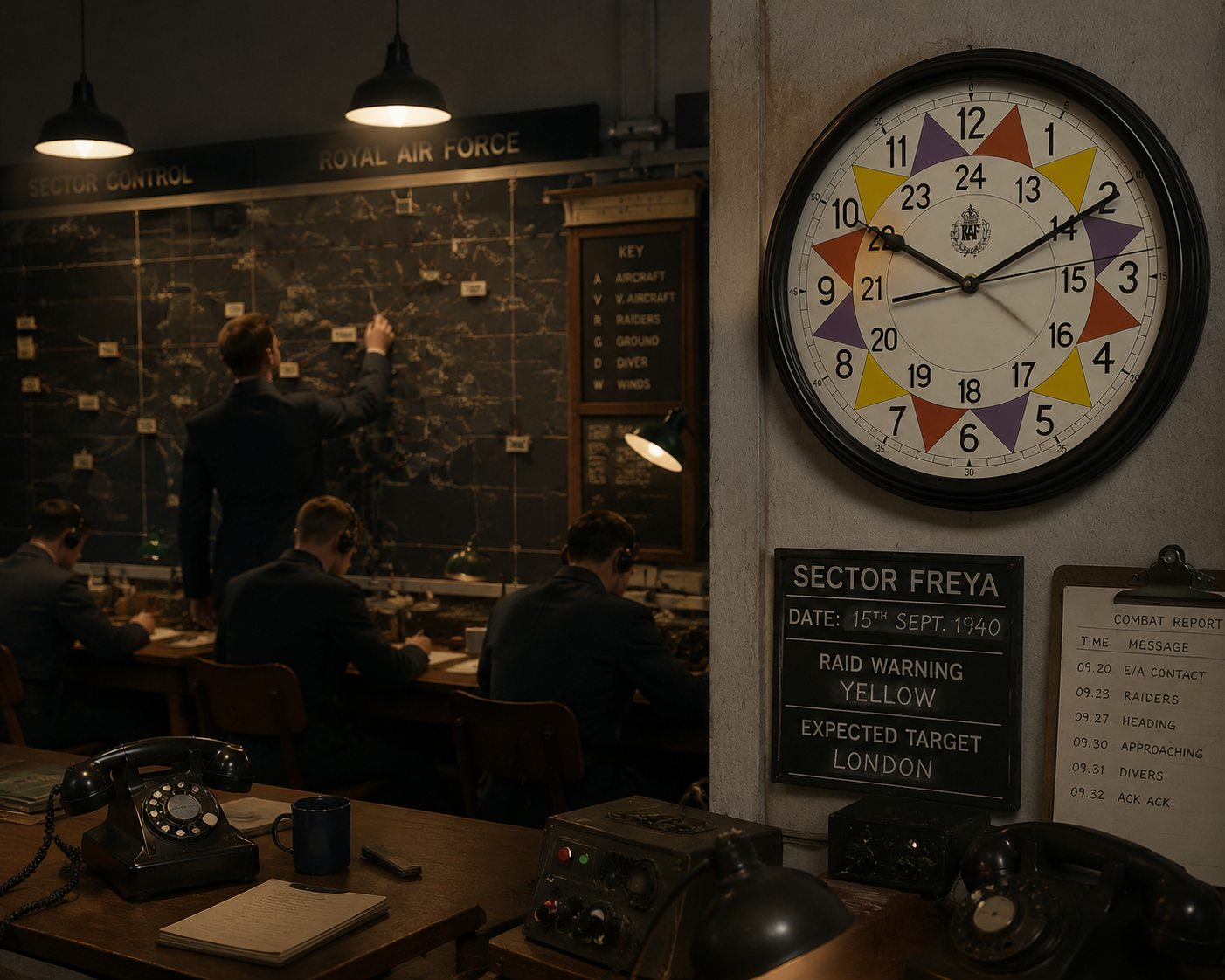 RAF 1940 "Battle of Britain" Pattern Replica Sector Wall Clock with Silent Quartz Movement and Sweep Second hand (Size 12" / 30.5cm)