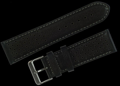 Classic 1970s / 1980s Retro Rally Pattern 20mm Black Leather Watch Strap