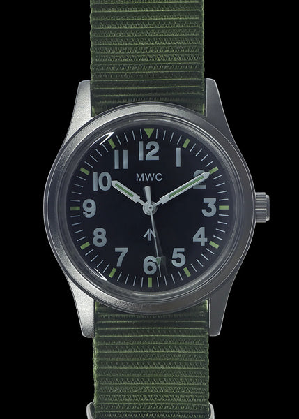 MWC Classic 1960s/70s European Pattern Military Watch on a Olive Green Military Webbing Strap