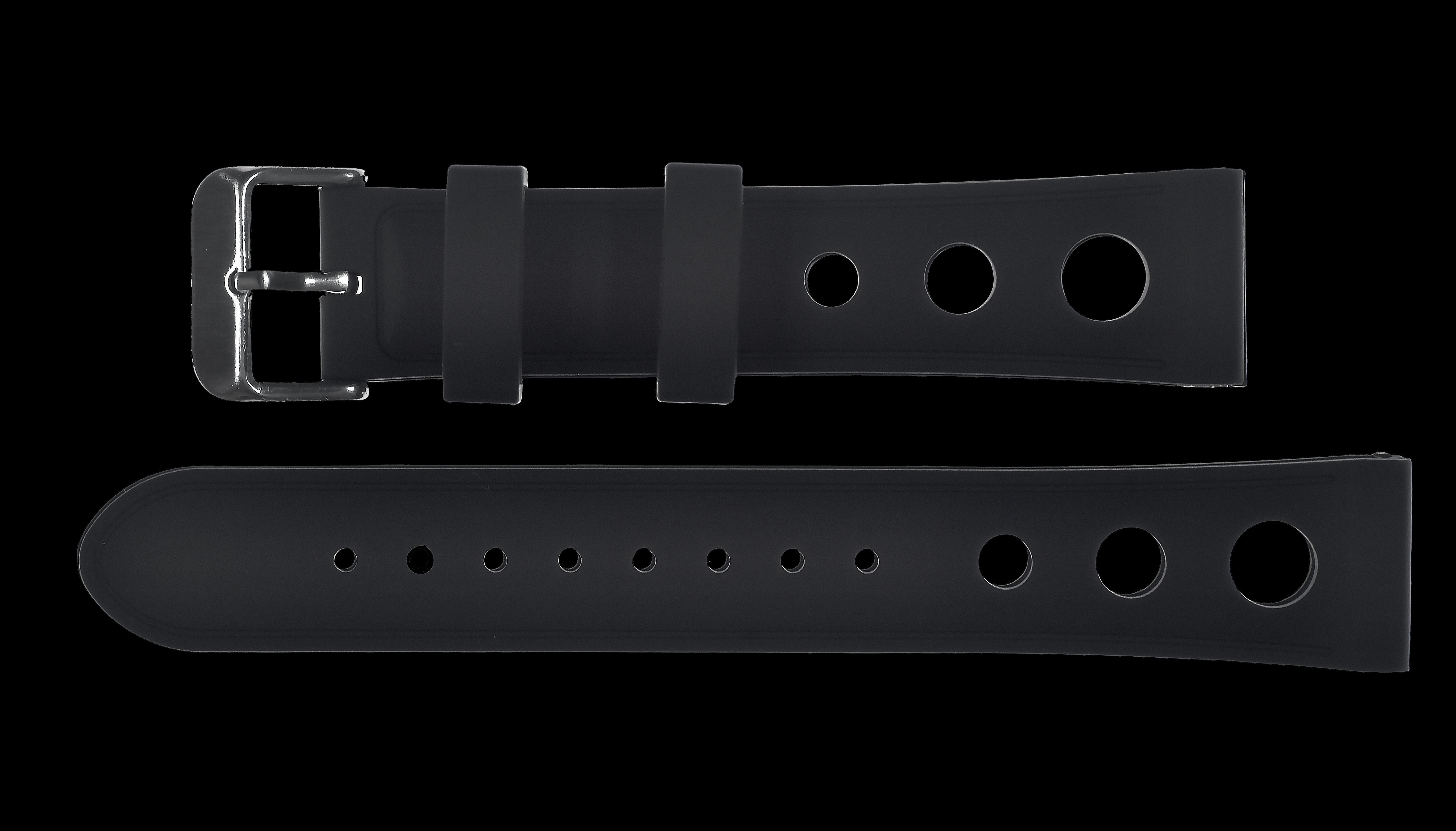 Correa de reloj de silicona negra con patrón Rally, adecuada para una amplia variedad de modelos con tamaño de asa de 20mm