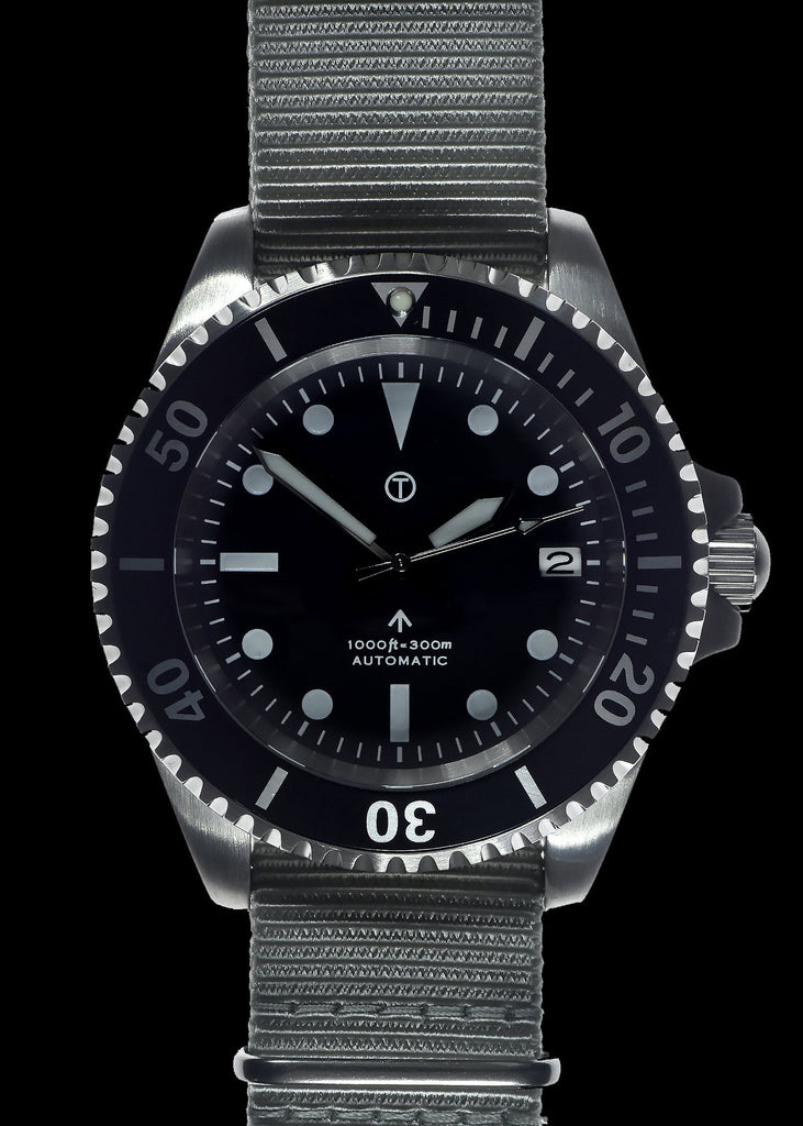 MWC 24 Jewel 1982 Pattern 300m Automatic Military Divers Watch with Sapphire Crystal on a NATO Webbing Strap (With Date)