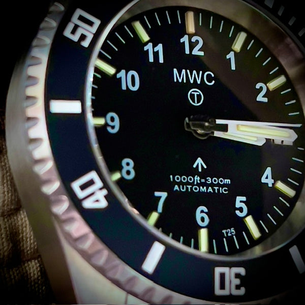 MWC 24 Jewel 300m Automatic Military Divers Watch with Tritium GTLS Illumination and Sapphire Crystal and Ceramic Bezel