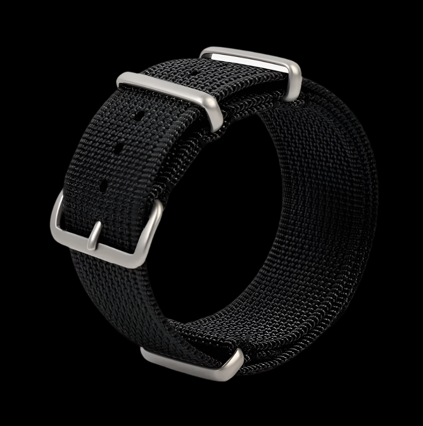 Bracelet militaire NATO noir côtelé 18mm