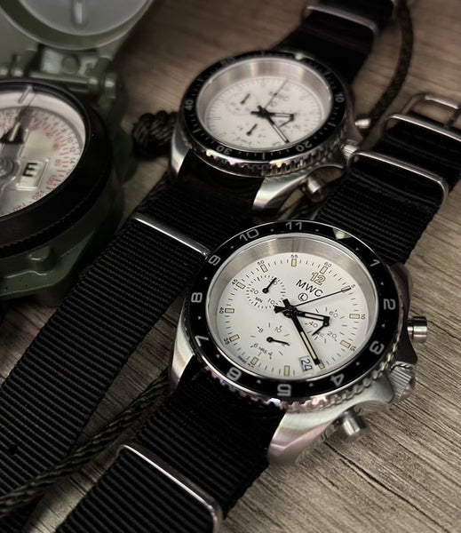 MWC NATO Pattern Stainless Steel Military Pilots Chronograph with Sapphire Crystal and Swiss Ronda Movement- 12 Hour GMT Bezel