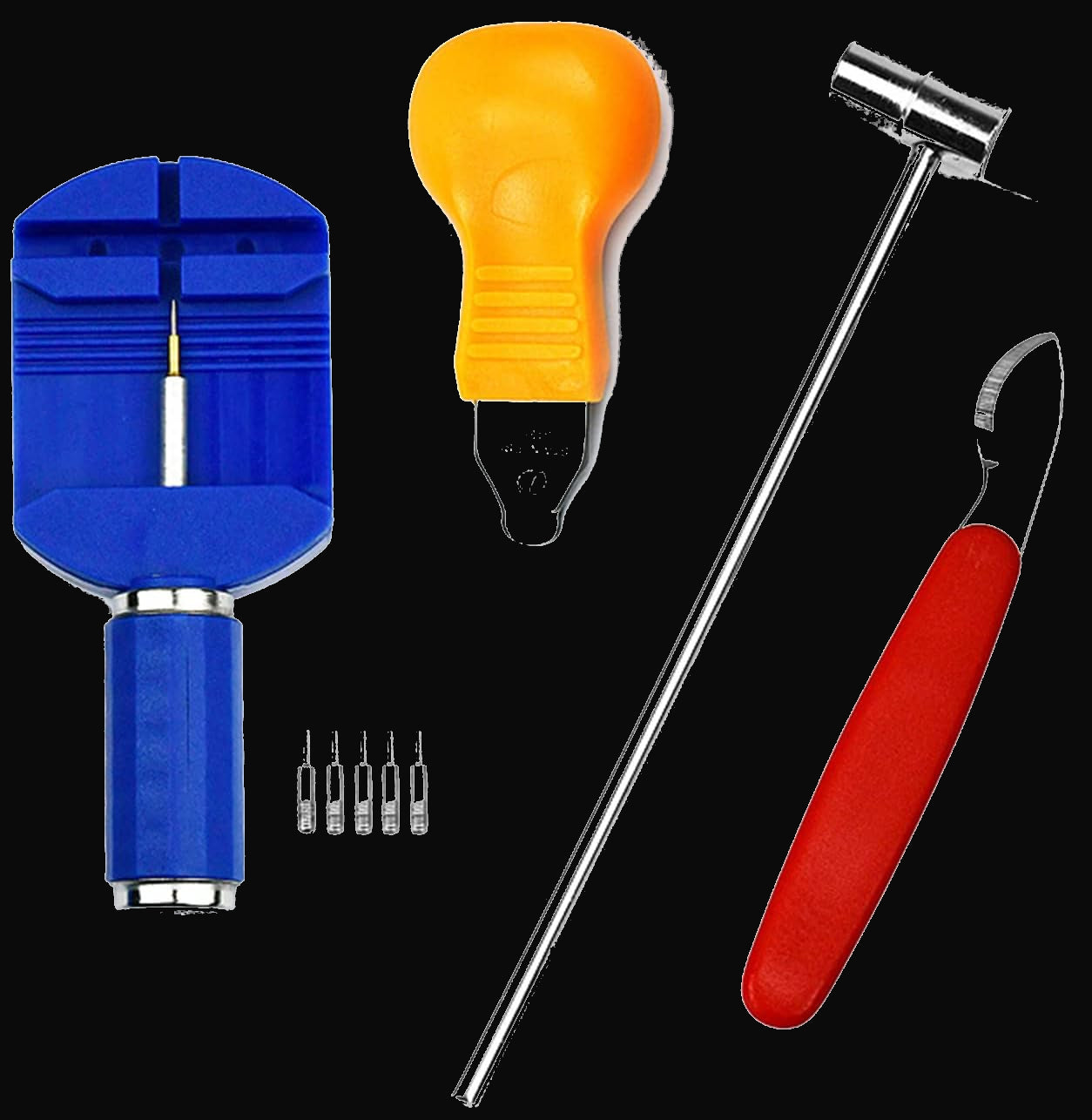 Kit profesional de reparación de relojes con una amplia gama de herramientas como se muestra