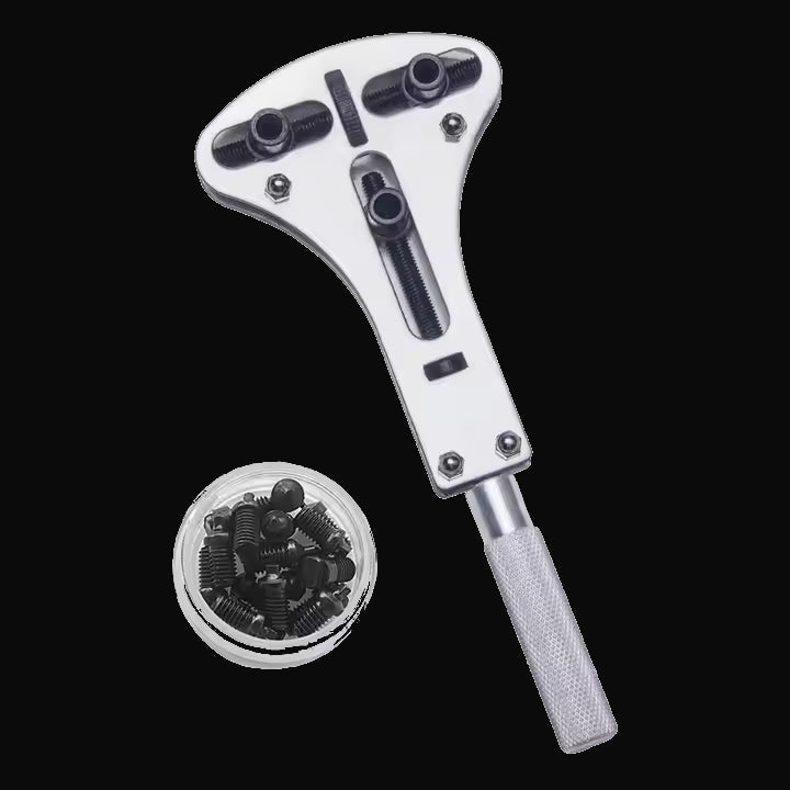 Kit profesional de reparación de relojes con una amplia gama de herramientas como se muestra