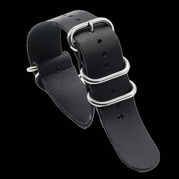 Bracelet de montre militaire Zulu en cuir de selle noir de haute qualité 24mm  