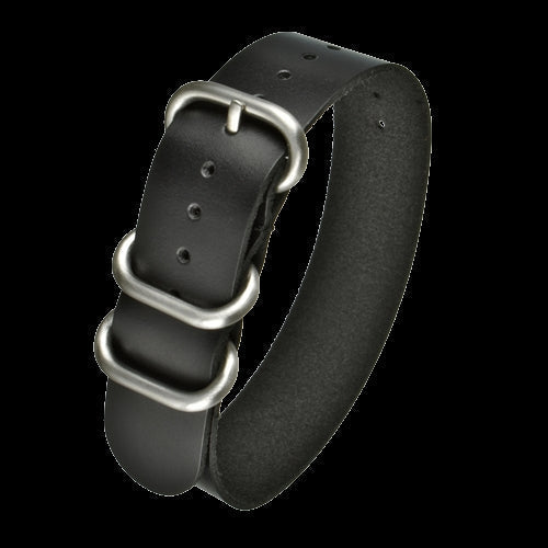 22mm Schwarzes Kalbsleder Zulu Militär-Uhrenarmband