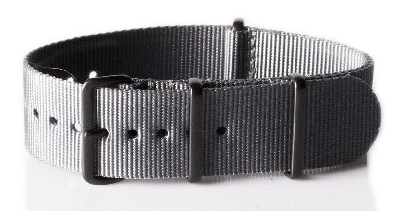 Correa de reloj NATO gris de 20mm con hebillas negras covert PVD