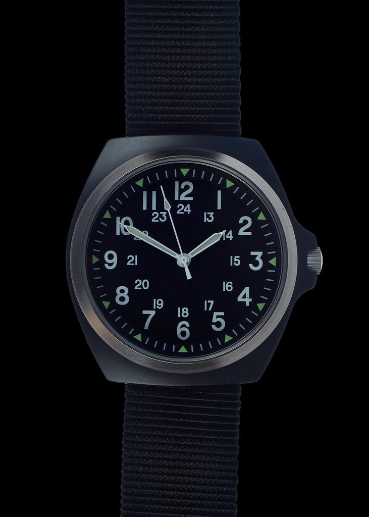 MIL-W-46374C 1980s U.S pattern Military Watch  in Black on a Nylon Webbing Strap